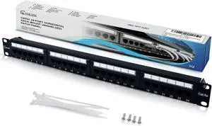NewYork Cables - 24 Port Cat6a, Cat6 Patch Panel, High Speed 10 GBit/s, 1U 19 Rackmount/Wall Mount Ethernet Patch Panel, Horizontal Rj45 Network Patch Panel, with Cable Ties, Screws, Metal Back Bar