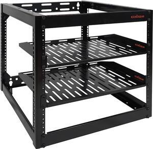 ECHOGEAR 10U Network Rack - Wall Mountable Heavy Duty 4 Post Design Holds All Your Networking & AV Gear - Open Frame Design Includes 2 1U Vented Shelves & Mounting Hardware, Welcome to consult