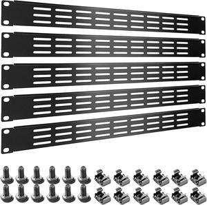1U 2U 3U Blank Rack Mount Panel, Spacer Black Rack Mount Cover Support bar for Enclosure Network Cabinet Cable Management Bar Slot (Vented 1U 5PCS)
