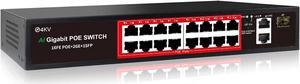 PoE Switch with 16 POE Ports +2 Gigabit Uplink,1 x 1.25G SFP,802.3af/at PoE+ 100Mbps, 240W Built-in Power, Extend to 250Meter,Unmanaged Metal Plug and Play