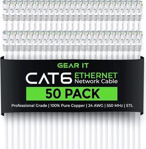 GearIT 50-Pack, Cat 6 Ethernet Cable Cat6 Snagless Patch 2 Feet - Snagless RJ45 Computer LAN Network Cord, White - Compatible with 48 Port Switch POE Rackmount 48port Gigabit
