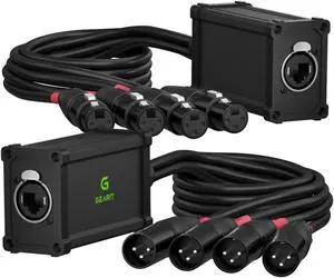 GearIT 4 Channel Snake (2ft Breakout Cable) 3Pin XLR/DMX/AES-EBU to Ethercon RJ45 Cat5/Cat6 Ethernet Extender for Live Stage, Sound, Lighting, Audio Recording Studio (1 Pair: 4 XLR Male/4 XLR Female)