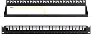 24-Port Modular Patch Panel,1U, Black, Shielded