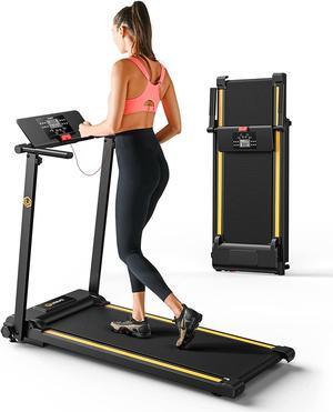 UREVO Folding Treadmill, 2.25HP Treadmills for Home with 12 HIIT Modes, Compact Mini Treadmill for Home Office, Space Saving Small Treadmill with Large Running Area, LCD Display, Easy to Fold