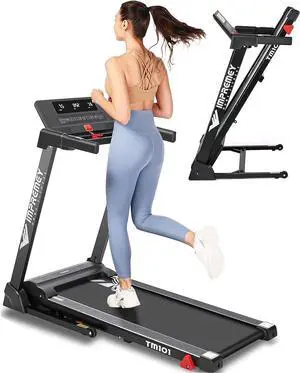 Folding Treadmill with Incline, Electric Treadmill with 42 x 16 Large Running Belt, Heart Rate Monitor, Easy Assembly, 64 Preset Programs, 7.5 Mph Speed, 2.5HP, Compact Design for Home