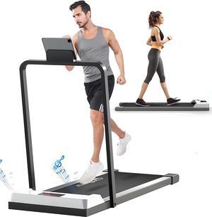 Under Desk Treadmill 2 in 1 Walking Pad Desk Treadmill, Powerful Quiet Walking Jogging, Bluetooth Audio Treadmill with LED Display, Running Treadmill Work with Remote Control & App, Installation-Free