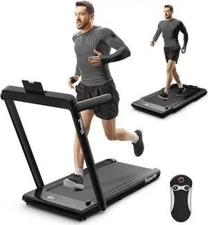 Goplus 2 in 1 Under Desk Treadmill, 2.5HP Superfit Folding Treadmills for Home Office w/Smart APP, Remote Control, LED Display, Bluetooth Speaker, Foldable Walking Jogging Machine