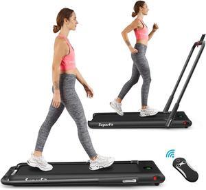 Goplus 2 in 1 Folding Treadmill, 2.25HP Under Desk Electric Superfit Treadmill, Installation-Free with APP Control, Remote Control, Bluetooth Speaker, LED Display, Walking for Home