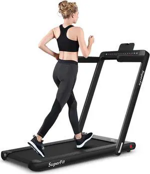 GYMAX Walking Pad, 2.25HP Dual Display Foldable Treadmill for Home with Remote/Smart App Control, Portable Compact Treadmill for Office Under Desk, Folding Running Machine for Small Spaces