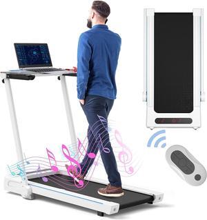 GYMAX Treadmill with Desk, 3 in 1 Under Desk Treadmill Walking Pad with Removable Desktop, LED Monitor, 12 Preset Programs, Built-in Speaker & Remote Control, Foldable Treadmill for Office Home Gym