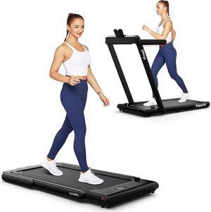 GYMAX Under Desk Treadmill, 2 in 1 Foldable Walking Pad Treadmill with Remote, App Control & Built-in Wheels, Easy-Folding Portable Running Jogging Machine for Home Gym Office Small Space