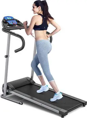 GYMAX Folding Treadmill, Electric Motorized Running Walking Machine with LCD Monitor, 12 Preset Program & Heart Rate Sensor, Compact Home Gym Cardio Training Workout Equipment