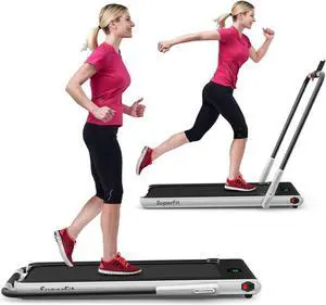 GYMAX Walking Pad, 2 in 1 Free Installation Under Desk Treadmill with Smart App, Remote Control & LED Display, 2.25HP Foldable Portable Compact Running Machine for Small Spaces Home Office