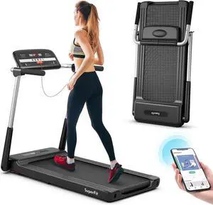 Goplus 2.25HP Folding Treadmill, Compact Superfit Treadmill with LED Display and APP Control, Portable Walking Jogging Running Machine for Home Apartment Office