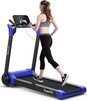 Goplus 2.25HP Electric Folding Treadmill, Installation-Free Design with 8-Stage Damping System, Large LED Touch Display and Blue Tooth Speaker, Compact Running Machine, Superfit Treadmill for Home Use