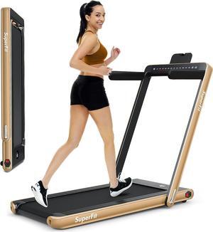 GYMAX Under Desk Treadmill, Folding 2 in 1 Electric Running Walking Machine with Smart App Control, Remote & Dual LED Screen Monitor, Portable for Home Gym Small Apartment