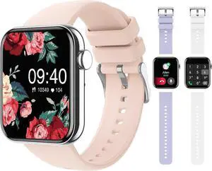 Smart Watches For Women, Bluetooth Call(Answer/Make Calls) Push Notifications For Android Iphones,Fitness Tracker Watch With Heart Rate,Pedometer,Voice Control,Waterproof (Pink+Lavender+White)