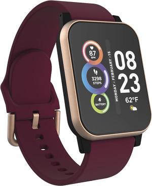 iTECH Fusion 2 S Smartwatch Fitness Tracker, Heart Rate, Step Counter, Sleep Monitor, Message, IP67 Water Resistant for Men and Women, Touch Screen, Compatible with iPhone and Android (RG/Burgundy)