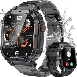 PODOEIL Military Smart Watch for Men, Full Metal Casing Tactical Outdoor Rugged Watch, 104 Sports Modes iOS Android, 1.96'' HD Screen Fitness Tracker with Health Monitor Sleep Monitor