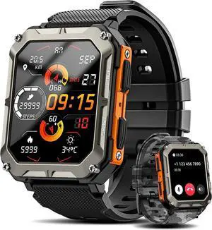 Military Smart Watch for Men (Answer/Make Call), Rugged Tactical Smartwatch for Android Phones and iPhone with 2 Straps, 10 ATM Waterproof Outdoor Sports Fitness Tracker with Heart Rate, Sleep Monitor