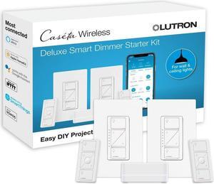 Lutron Caseta Deluxe Smart Dimmer Switch (2 Count) Kit with Caseta Smart Hub | Works with Alexa, Apple Home, Ring, Google Assistant | P-BDG-PKG2W-A | White