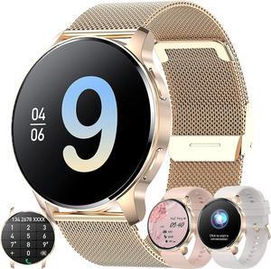 Smart Watch for Women(Call Receive/Dial), Fitness Tracker 1.32" HD Full Touch Screen Digital Watches with Heart Rate Sleep Monitor Pedometer, Waterproof Smartwatch for Android iOS Phones (Gold)
