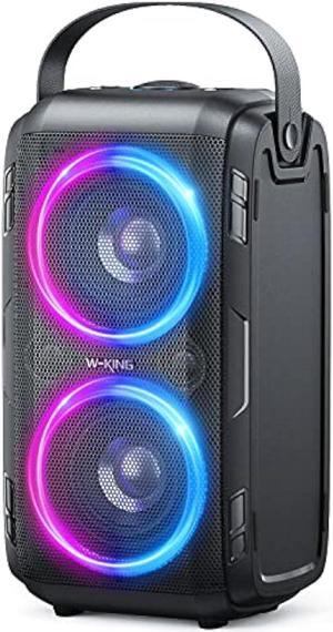 W-KING Loud Bluetooth Speakers with Subwoofer, 80W Party Portable Outdoor Speakers Bluetooth Wireless -Deep Bass, Huge 105dB Sound, Mixed Color Lights, 24H, AUX, USB Play, TF Card, EQ, Non-Waterproof