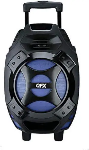 QFX PBX-61081 Rechargeable Portable Speaker | 8 Woofer | 2,600 Watts | Bluetooth, AUX, SD Card, FM Radio | Handle, Wheels, 12 Lbs | Perfect for Tailgating, Indoors, Outdoors Audio | Blue
