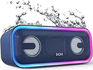 DOSS Bluetooth Speaker, SoundBox Pro+ Wireless Bluetooth Speaker with 24W Impressive Sound, Booming Bass, IPX6 Waterproof, 15Hrs Playtime, Wireless Stereo Pairing, Mixed Colors Lights, 66 FT - Blue