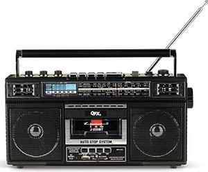 QFX J-220BT Boombox MP3 Conversion from Radio to Cassette with 4-Band (AM, FM, SW1, SW2) Radio with Bluetooth, Dual 3 Speakers, Built-in Microphone, Recorder, and a 3-Band Equalizer