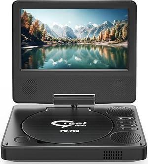 9.5 Portable DVD Player with 7.5 Swivel Display Screen, 5-Hour Built-in Rechargeable Battery, Car DVD Player,Supports SD Card/USB/CD/DVD and Multiple Disc Formats, High Volume Speaker,Black