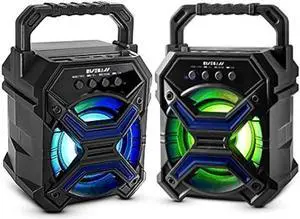 Portable Wireless Bluetooth Speaker for iPhone, Android, iPod and More - Rechargeable Bluetooth Speaker for Kids & Adults - Mini Speaker with Party Lights for Hiking, Picnic (Pack of 2, Blue)