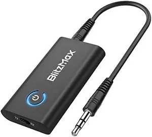 BlitzMax Bluetooth 5.2 Transmitter Receiver, 2-in-1 Bluetooth Adapter Mini Portable with 3.5mm Jack, aptx-Adaptive, Dual Link Bluetooth Audio Adapter for PC/TV/Car Sound System/Wired Speaker
