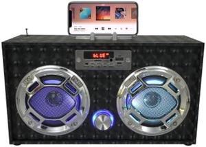Wireless Express - Mini Boombox with LED Speakers  Retro Bluetooth Speaker w/Enhanced FM Radio - Perfect for Home and Outdoor (Black)
