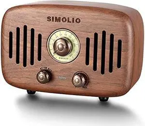 SIMOLIO Vintage Radio Retro Bluetooth Speakers, Loud and Powerful 2x8W Ultimate Stereo Sound, Nature Black Walnut Wooden Speaker with FM Radio & AUX, Bluetooth CSR Chip, HD Sound and Bass, Gift Ideas