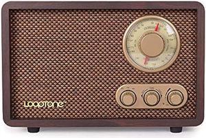 LoopTone FM AM Radio Retro Wood Radio with Bluetooth Play Mp3 and Antenna Built in Speaker for Kitchen Living Room