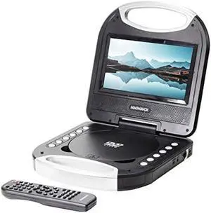 Magnavox MTFT750-BK Portable 7 inch TFT DVD/CD Player with Remote Control and Car Adapter in Black | Rechargeable Battery | Headphone Jack | Built-In Speakers |