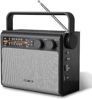 YOWGULF Portable AM FM Radio, Bluetooth Radio with Best Reception,Transistor Radio Plug in Wall or Battery Powered, Radio with Headphone Jack, USB, Aux in, Big Speaker, for Home Outdoor Gift