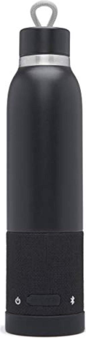 Aquio IBTB2BB Double-wall Steel Insulated Hydration Bottle with Rechargeable Bluetooth Wireless Speaker, Powered by iHome, Midnight