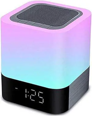 HoaBoly Night Lights Bluetooth Speaker, Alarm Clock Wireless Bluetooth Speakers,Touch Sensor Bedside Lamp,Color Changing Night Lights for Kids,MP3 Music Player, Speakerphone/TF Card/AUX-in Supported