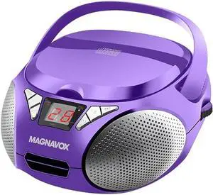 Magnavox MD6924-PL Portable Top Loading CD Boombox with AM/FM Stereo Radio in Purple | CD-R/RW Compatible | LED Display | AUX Port Supported | Programmable CD Player |
