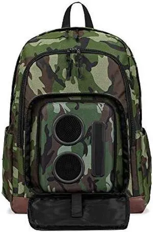 SUPER REAL Bluetooth Speaker Backpack with 20-Watt Speakers & Subwoofer for Parties/Festivals/Beach/. Rechargeable, Works with iPhone & Android (Camouflage, 2023 Premium Edition)