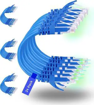 Rapink Patch Cables Cat6 1ft (24 Pack), Ethernet Patch Cable 10G, Cat 6 Patch Cable for Patch Panel to Switch, Flexiable Cat 6 Ethernet Cable with Gold Plated Blue Rapink Patch Cables Cat6 1ft (24 Pack), Ethernet Patch Cable 10G, Cat 6 Patch Cable for Patch Panel to Switch, Flexiable Cat 6 Ethernet Cable with Gold Plated Blue