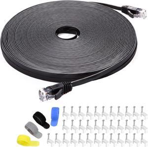 Cat 6 Ethernet Cable Black 150 ft (at a Cat5e Price but Higher Bandwidth) Flat Internet Network Cable - Cat6 Ethernet Patch Cable Short - Computer LAN Cable with Snagless RJ45 Connectors