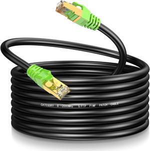 LEKVKM Cat8 Ethernet Cable 100Ft S/FTP Outdoor&Indoor Heavy Duty High Speed Cat8 LAN Network Cable 40Gbps 2000Mhz with Gold Plated RJ45 Connector Weatherproof Resistant for PC