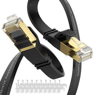 Cat8 Ethernet Cable 30FT-Black-40Gbps Solid Conductor & Shielded & Ground Wire Long Distance Internet Network Flat Cord,Gold-Plated RJ45 Cat 8 LAN Line for PS5,Xbox,Hub,Router,NAS(20 Clips)