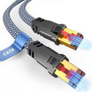 Snowkids Cat 8 Ethernet Cable 65 FT, High Speed 40Gbps,2000Mhz Braided High Duty LAN Cable,Gold Plated RJ45 Connector,S/FTP Shielded Indoor Flat 26AWG Network Cable for Modem/Router/PS3/4/5/Gaming/PC