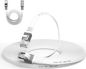 Cat 6a Ethernet Cable 100 Ft,Durable Flat Internet Network LAN Cable with 1.5Ft Short Patch Cord, Slim High Speed Gigabit Computer Wire with RJ45 Connectors, Faster Than Cat6/Cat5e/Cat5 Cable - White