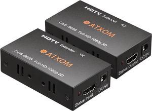 ATXOM HDMI Over Ethernet Extender, Over Cat 5e/6/7, up to 200Ft, Full HD 1080P @ 60HZ, EDID Copy, Dolby Digital/DTS Compatible, Over Ethernet Full HD Signal Distribution, POC Transmitter and Receiver