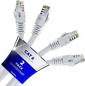 Maximm Cat 6 Ethernet Cable 50 Ft, (2-Pack) Cat6 Cable, LAN Cable, Internet Cable, Patch Cable and Network Cable - UTP (White) 50 Feet